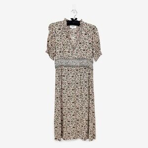 ba&sh Molly Midi‎ Dress Size M Ecru Floral Boho Cottage Prairie European Summer